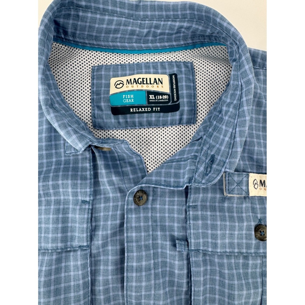 Magellan Outdoors Kids Blue Plaid Short Sleeve Fishing Shirt Size XL 18-20 - Picture 6 of 9